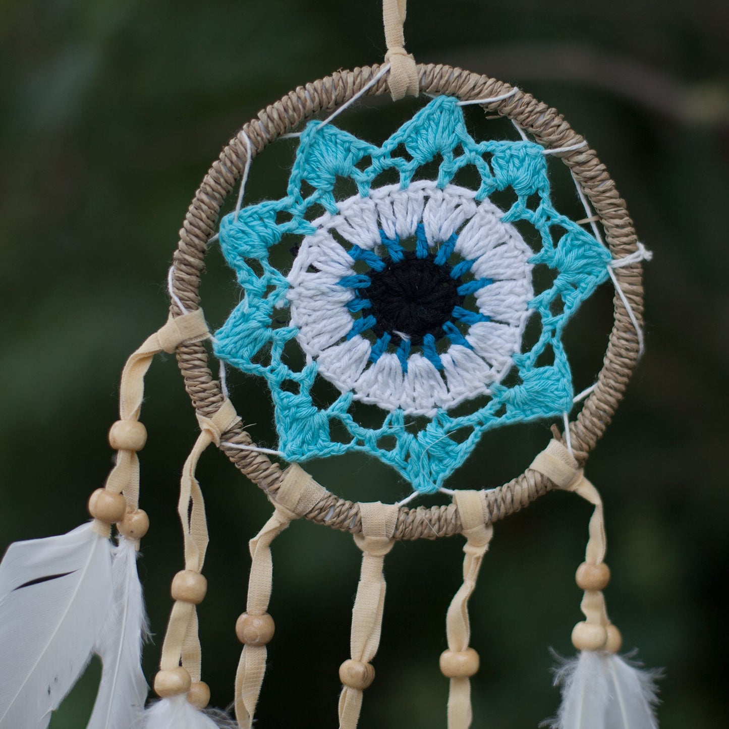 6 x Hand Crafted Macrame Dreamcatchers - Medium / Assorted / Pastel Blues product packaging on clean background from Quintessential Holistic Health Ltd