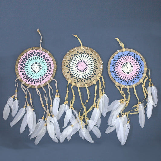 6 x Hand Crafted Macrame Dreamcatchers - Large / Assorted / Pastel Pinks product packaging on clean background from Quintessential Holistic Health Ltd