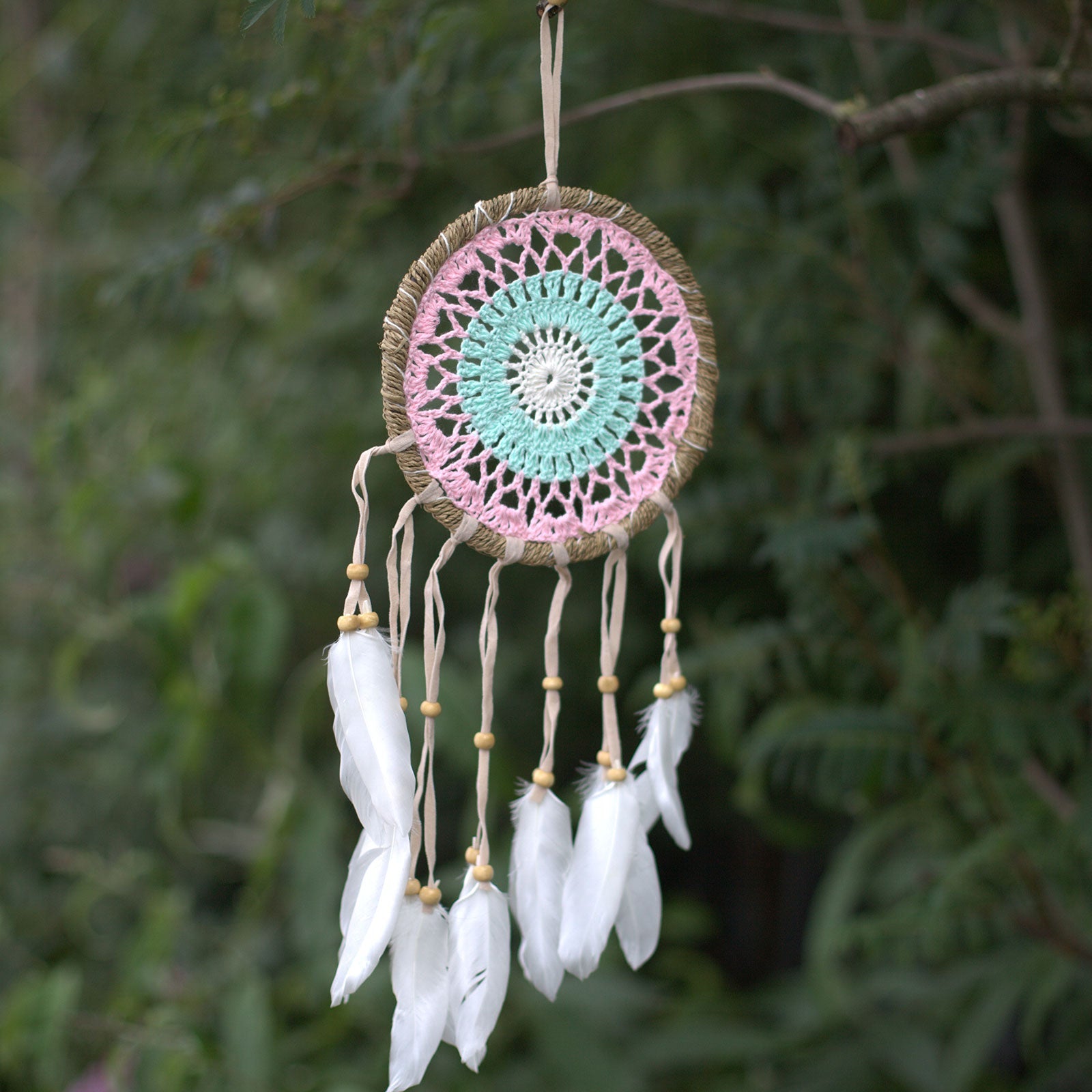 6 x Hand Crafted Macrame Dreamcatchers - Large / Assorted / Pastel Pinks product packaging on clean background from Quintessential Holistic Health Ltd