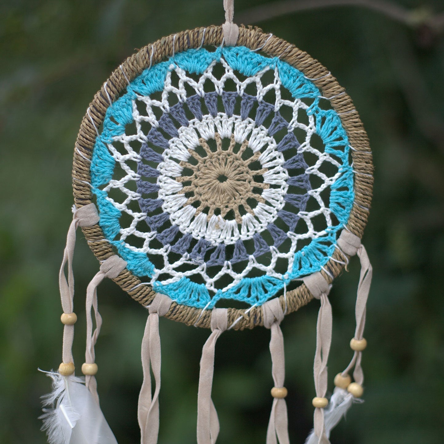 6 x Hand Crafted Macrame Dreamcatchers - Large / Assorted / Pastel Blues product packaging on clean background from Quintessential Holistic Health Ltd