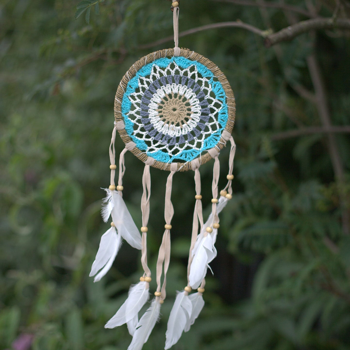 6 x Hand Crafted Macrame Dreamcatchers - Large / Assorted / Pastel Blues product packaging on clean background from Quintessential Holistic Health Ltd