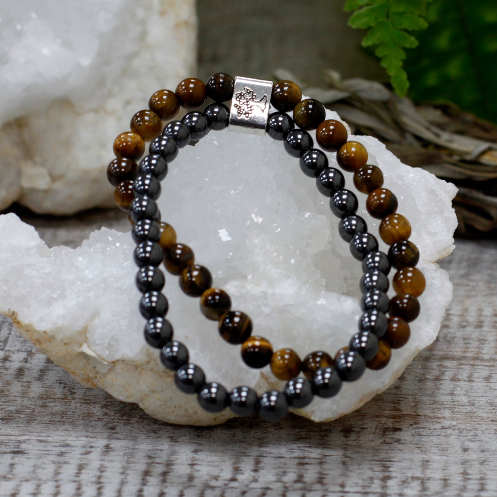 Handcrafted Gemstone Magnetic Bracelet - Tigers Eye / Confidence and Focus product packaging on clean background from Quintessential Holistic Health Ltd