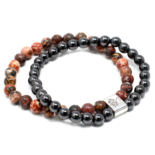 Handcrafted Gemstone Magnetic Bracelet - Leopard Skin / Courage and Strength product packaging on clean background from Quintessential Holistic Health Ltd