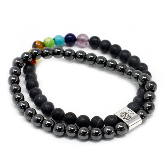 Handcrafted Gemstone Magnetic Bracelet - Black Stone Chakra / Strength and Security product packaging on clean background from Quintessential Holistic Health Ltd