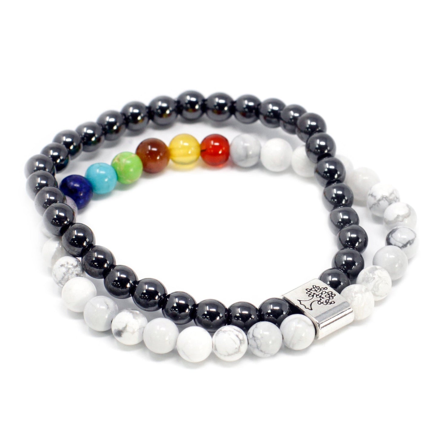Handcrafted Gemstone Magnetic Bracelet - White Howlite Chakra / Stress Relief and Awareness product packaging on clean background from Quintessential Holistic Health Ltd