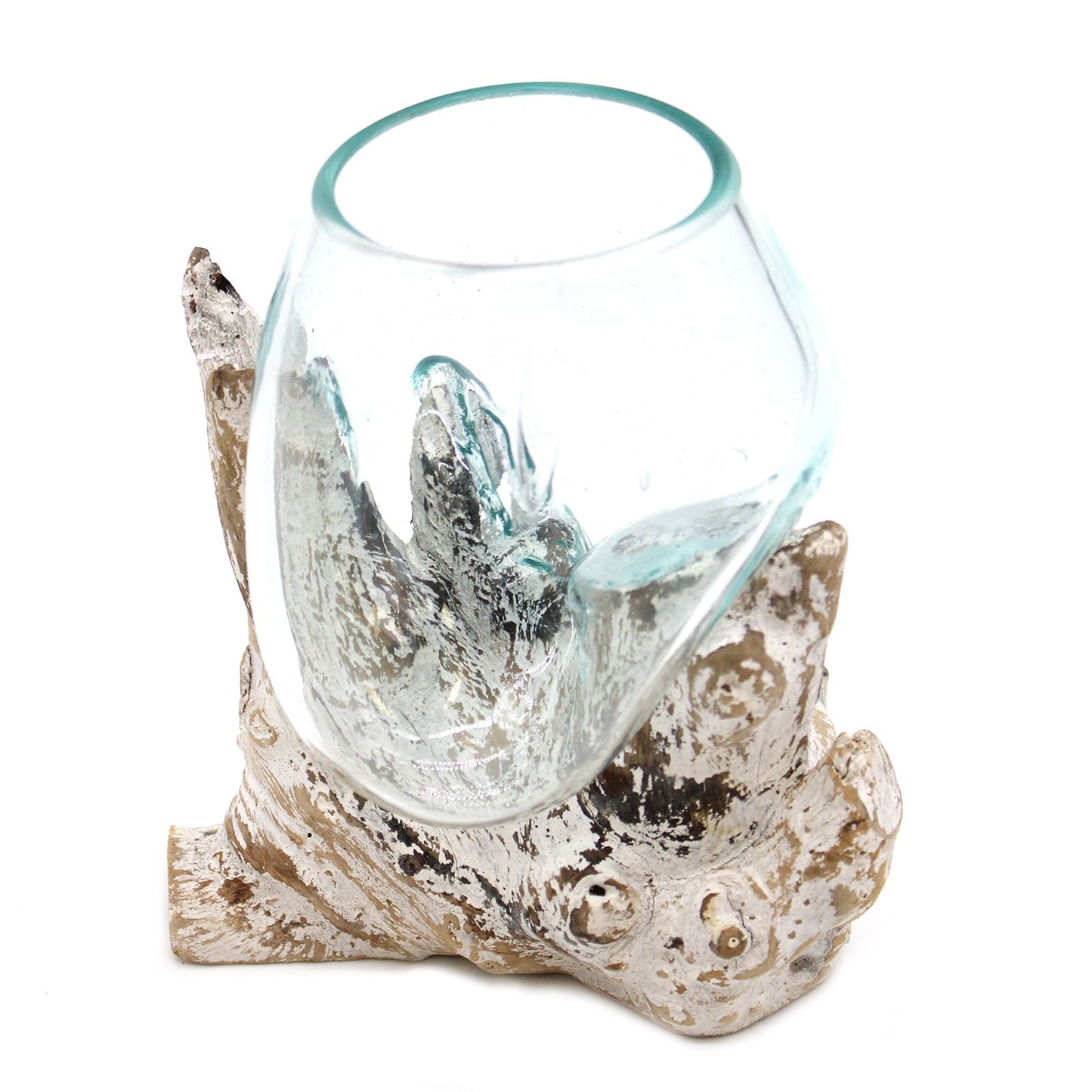 Handmade Molten Recycled Glass Vase on Wood - Medium / Oval / Clear / Light Blue / Whitewash product packaging on clean background from Quintessential Holistic Health Ltd