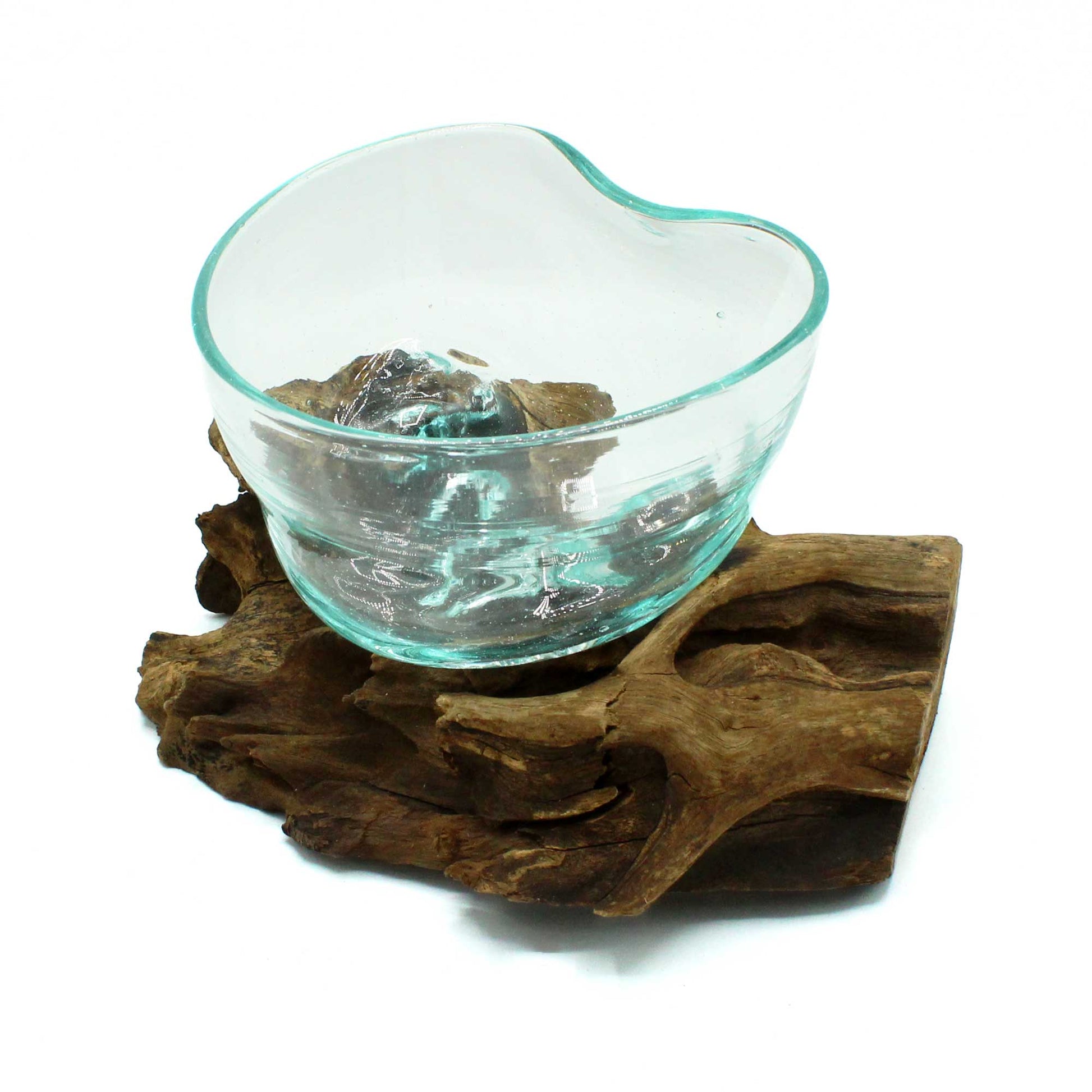 Handmade Molten Recycled Vase on Wood - Free-Form / Clear / Light Blue product packaging on clean background from Quintessential Holistic Health Ltd