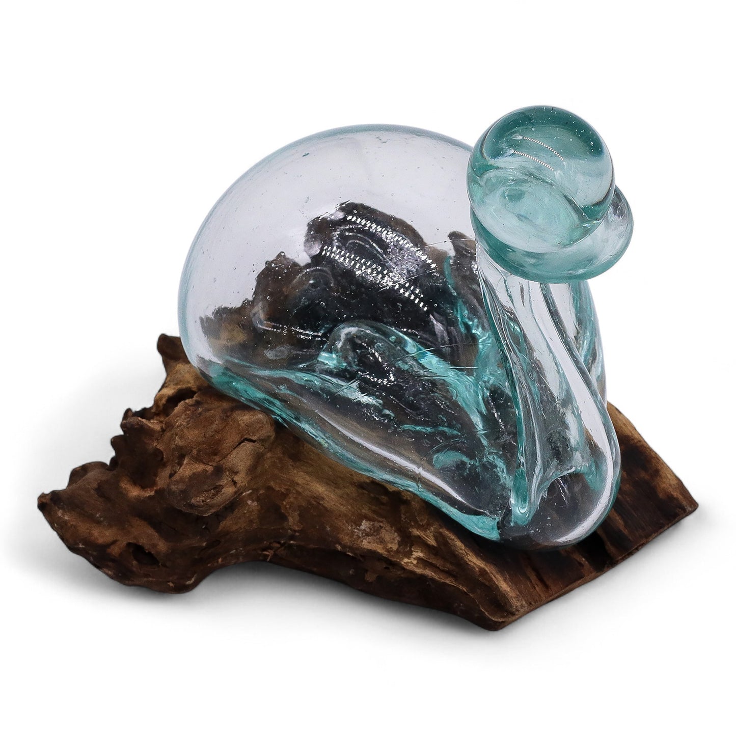 500ml Handmade Molten Recycled Glass Duck Shaped Decanter on Wood - Small / Clear / Light Blue
