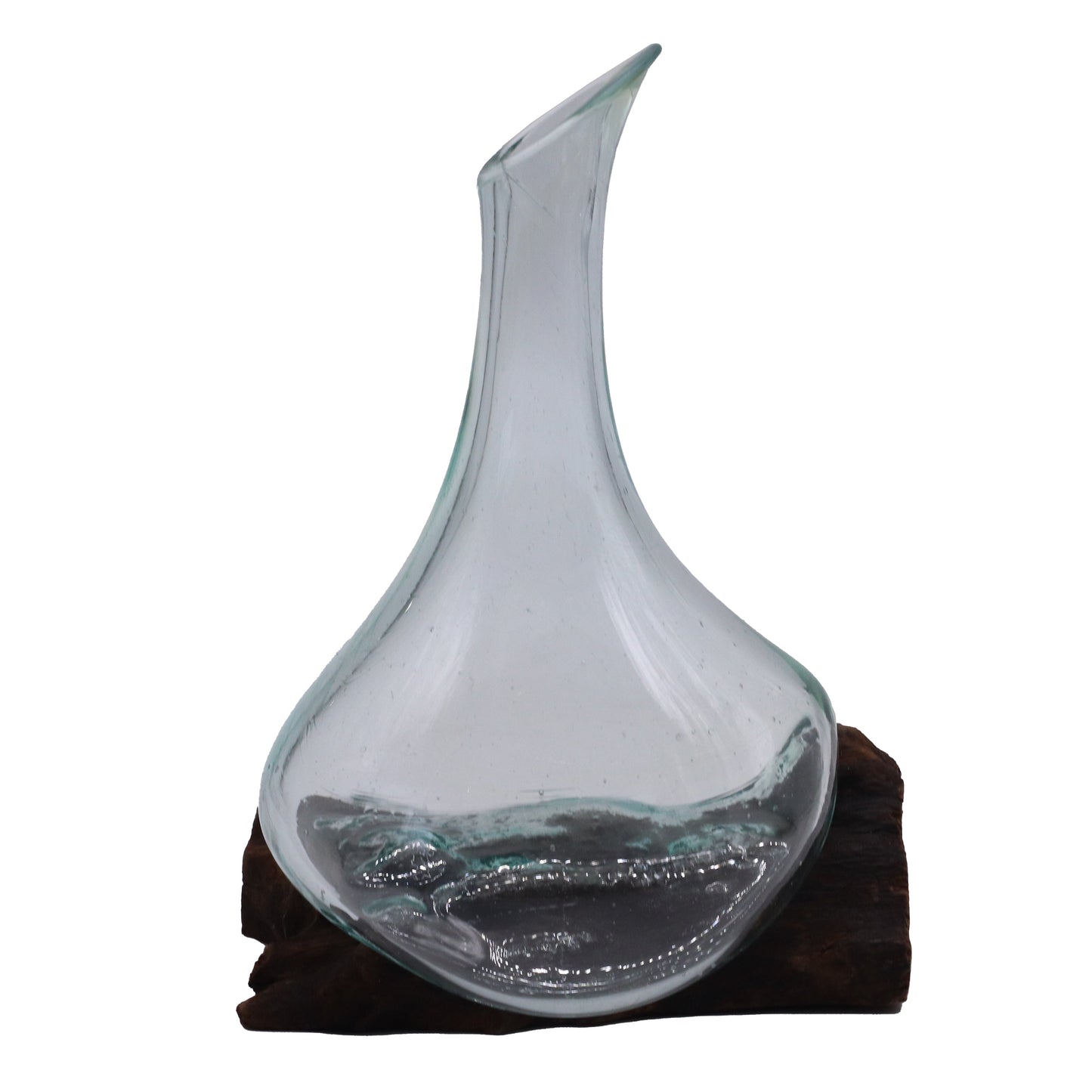 500ml Handmade Molten Recycled Glass Decanter on Wood - Small / Clear / Light Blue product packaging on clean background from Quintessential Holistic Health Ltd