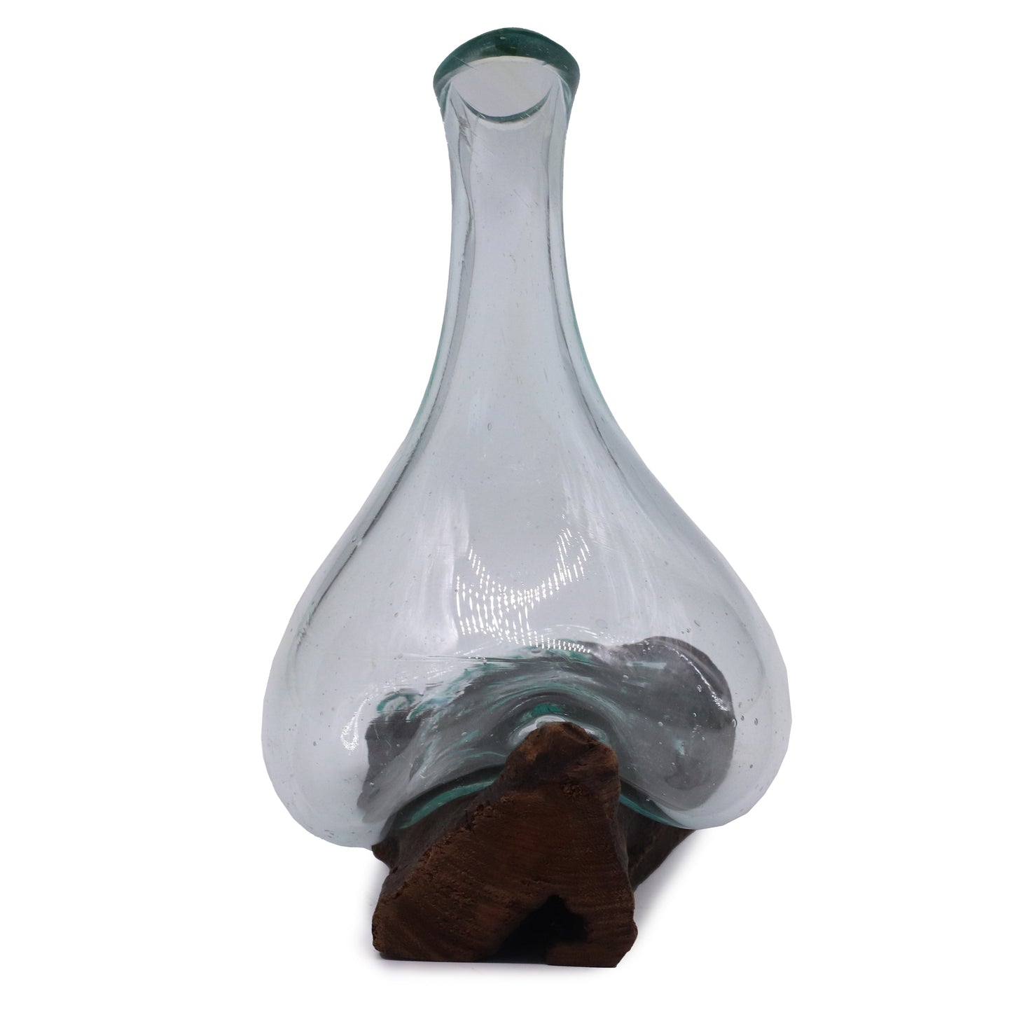 500ml Handmade Molten Recycled Glass Decanter on Wood - Small / Clear / Light Blue product packaging on clean background from Quintessential Holistic Health Ltd