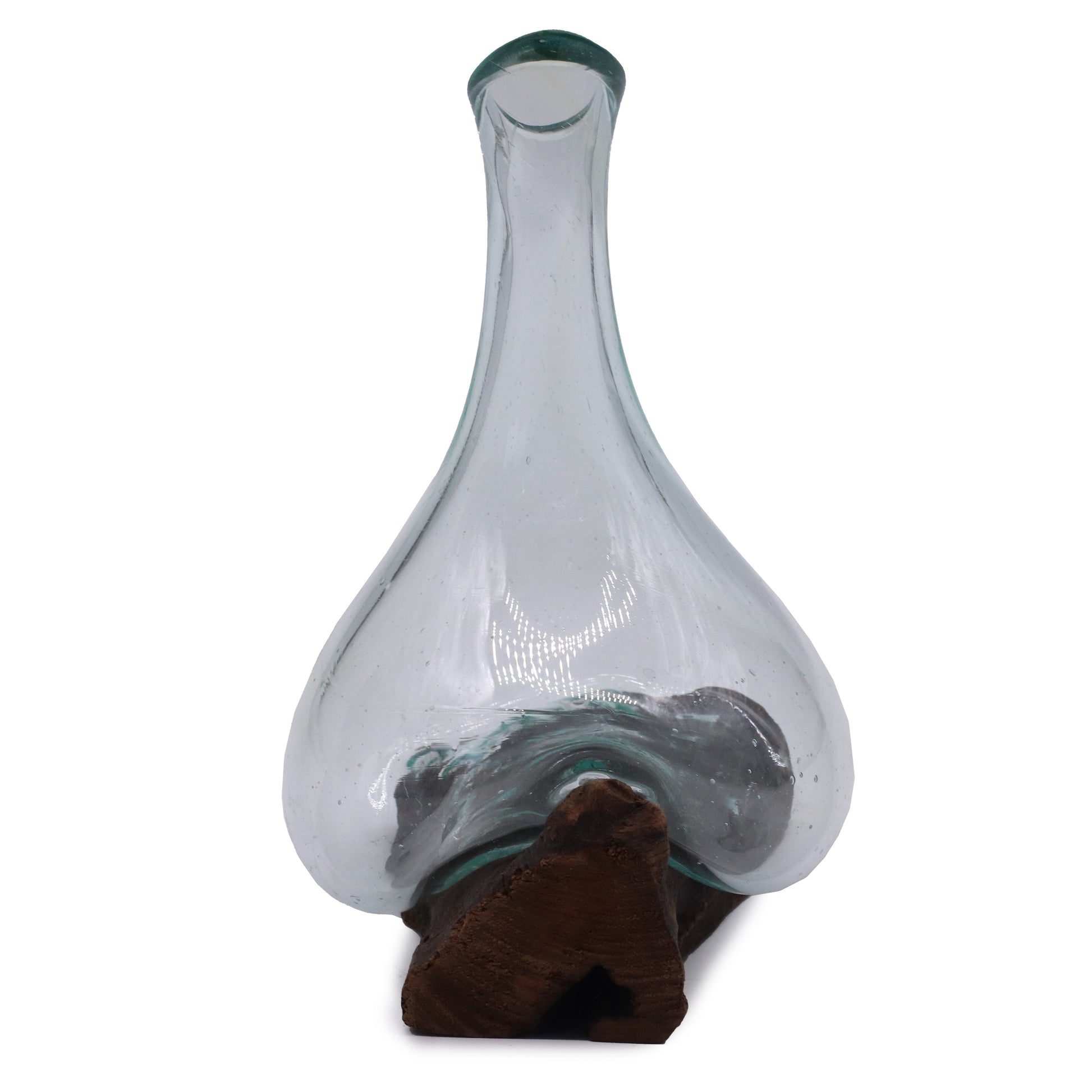 500ml Handmade Molten Recycled Glass Decanter on Wood - Small / Clear / Light Blue product packaging on clean background from Quintessential Holistic Health Ltd