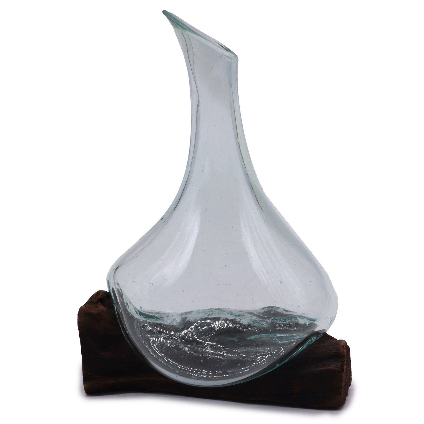 500ml Handmade Molten Recycled Glass Decanter on Wood - Small / Clear / Light Blue product packaging on clean background from Quintessential Holistic Health Ltd