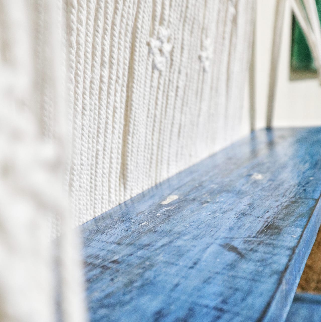 Handmade Eco-Friendly Macrame Cotton and Wooden Hanging Shelves - Blue product packaging on clean background from Quintessential Holistic Health Ltd