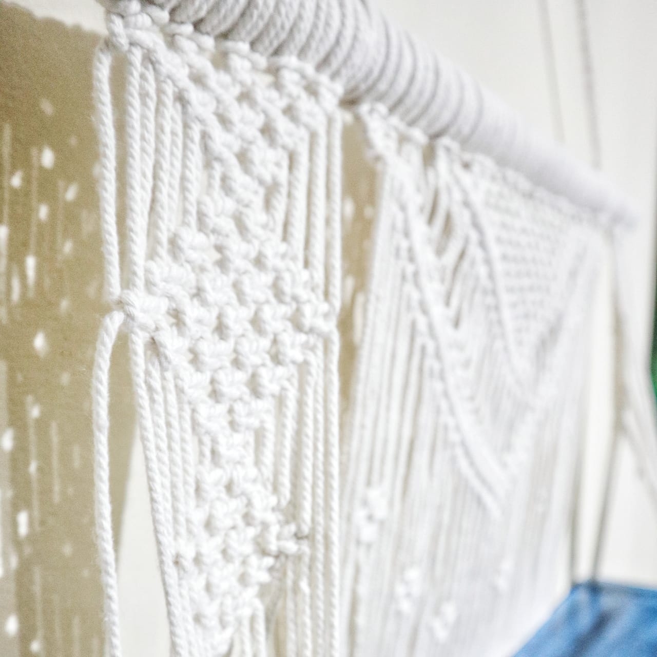 Handmade Eco-Friendly Macrame Cotton and Wooden Hanging Shelves - Blue product packaging on clean background from Quintessential Holistic Health Ltd