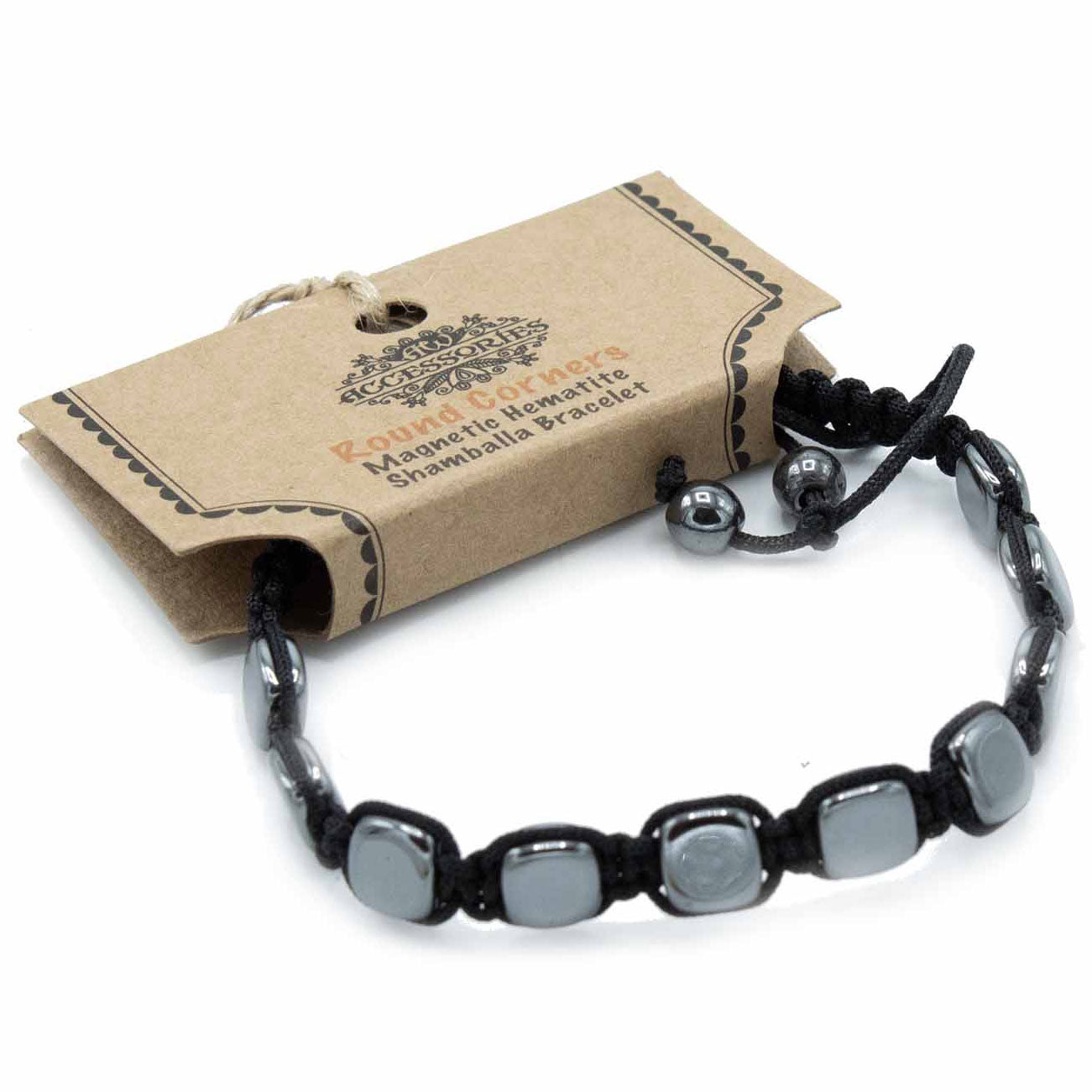 Unisex Magnetic Hematite Shamballa Bracelet - Round Corners product packaging on clean background from Quintessential Holistic Health Ltd