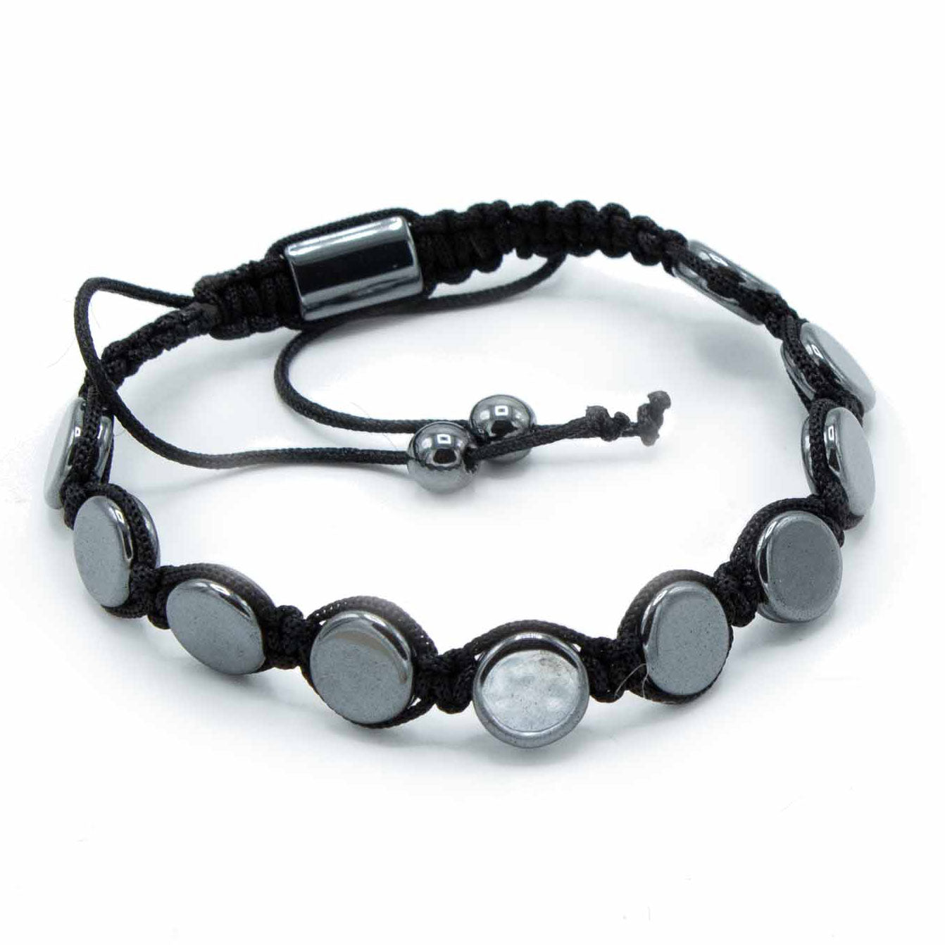 Unisex Magnetic Hematite Shamballa Bracelet - Round Flats product packaging on clean background from Quintessential Holistic Health Ltd