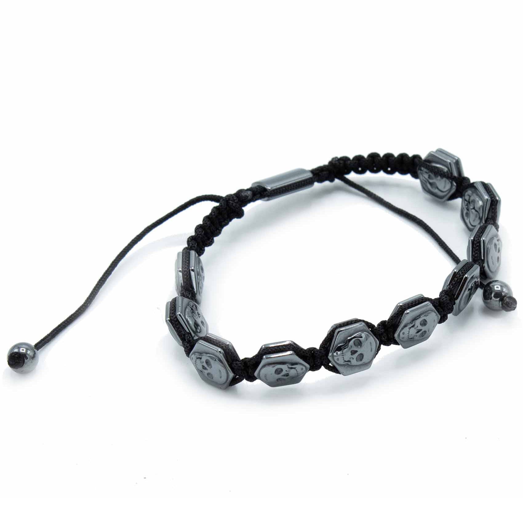 Unisex Magnetic Hematite Shamballa Bracelet - Hexagon Skulls product packaging on clean background from Quintessential Holistic Health Ltd