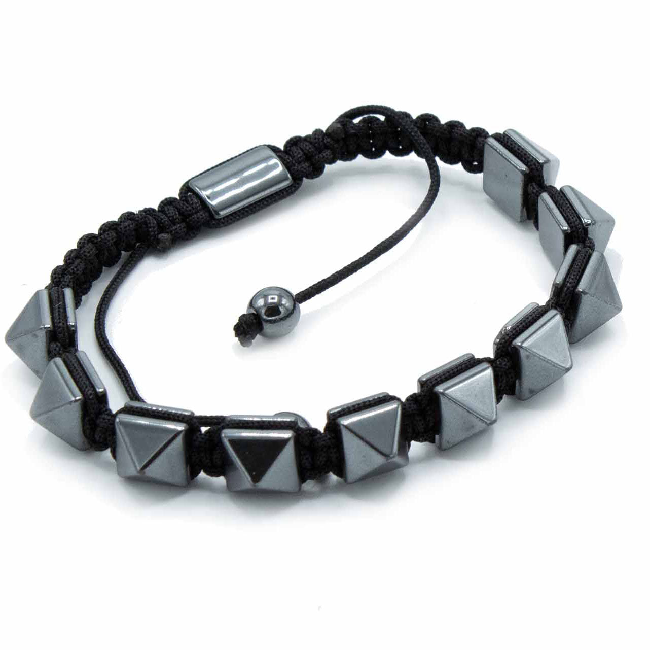 Unisex Magnetic Hematite Shamballa Bracelet - Spiky Pyramids product packaging on clean background from Quintessential Holistic Health Ltd