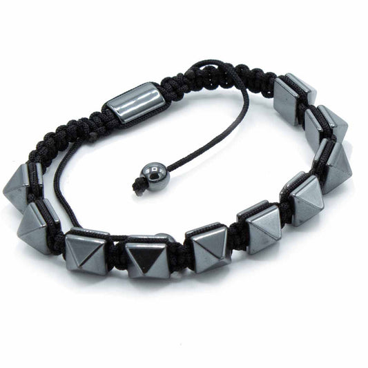Unisex Magnetic Hematite Shamballa Bracelet - Spiky Pyramids product packaging on clean background from Quintessential Holistic Health Ltd