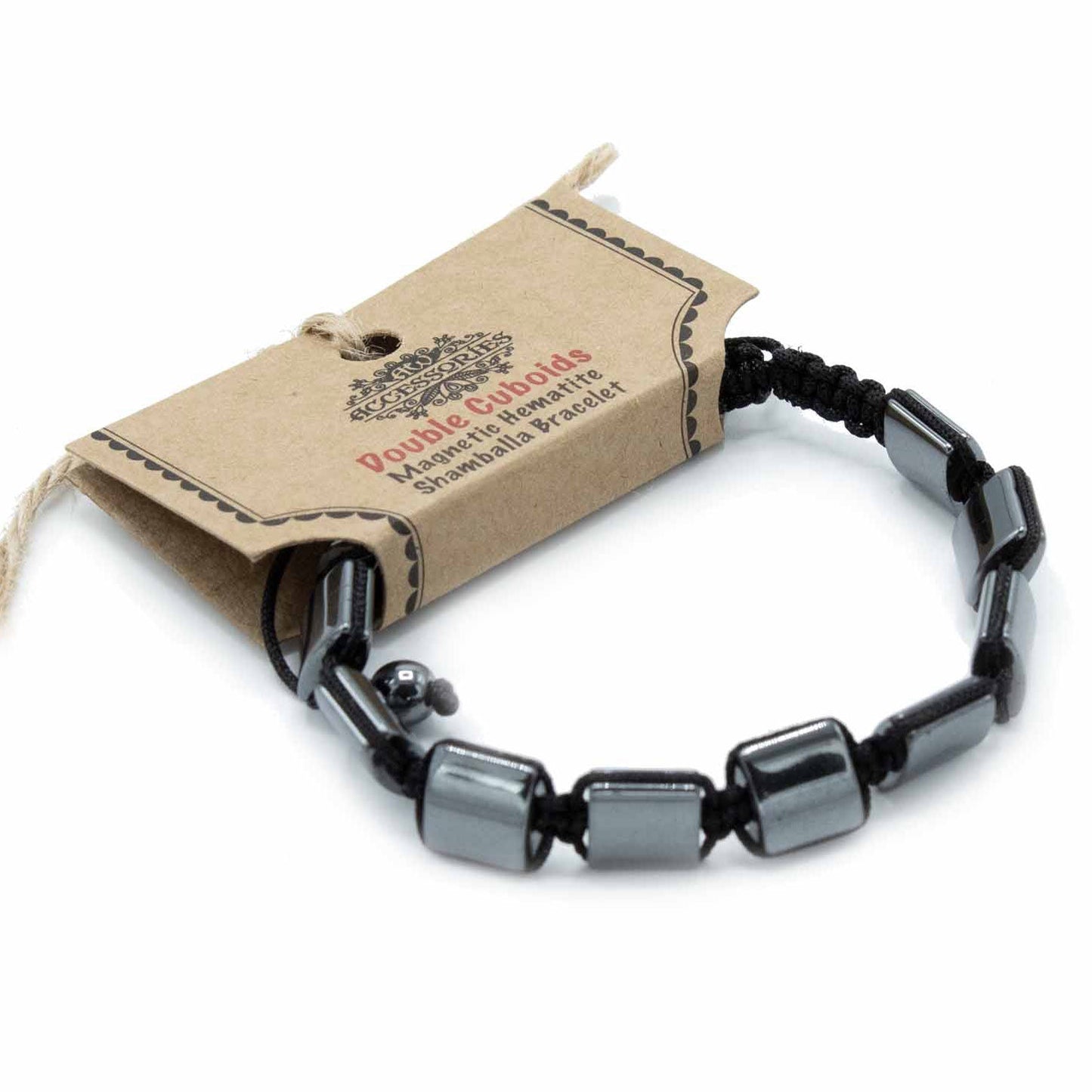 Unisex Magnetic Hematite Shamballa Bracelet - Double Cuboids product packaging on clean background from Quintessential Holistic Health Ltd