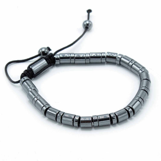 Unisex Magnetic Hematite Shamballa Bracelet - Cylinders and Circles product packaging on clean background from Quintessential Holistic Health Ltd