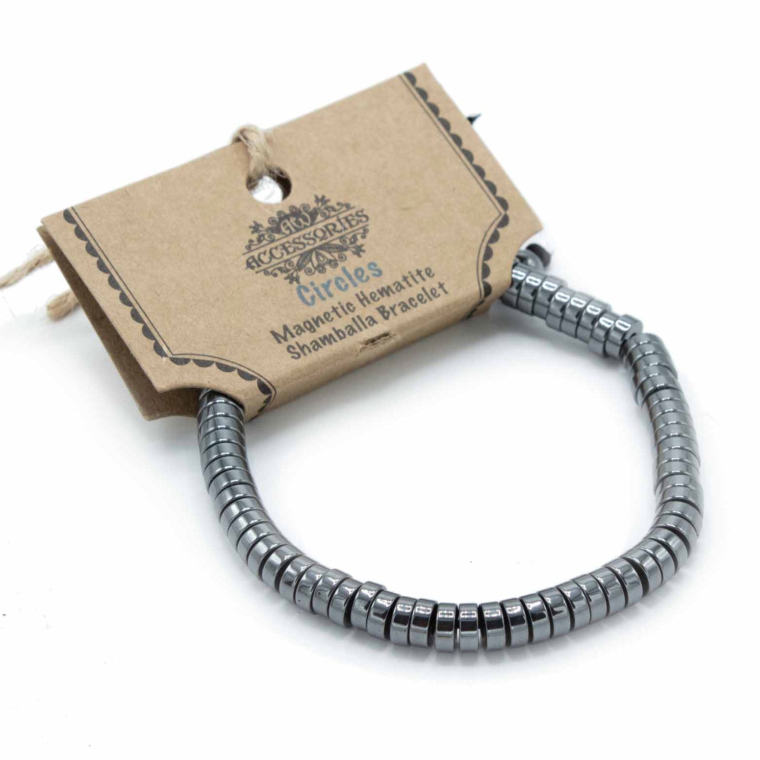 Unisex Magnetic Hematite Shamballa Bracelet - Circles product packaging on clean background from Quintessential Holistic Health Ltd