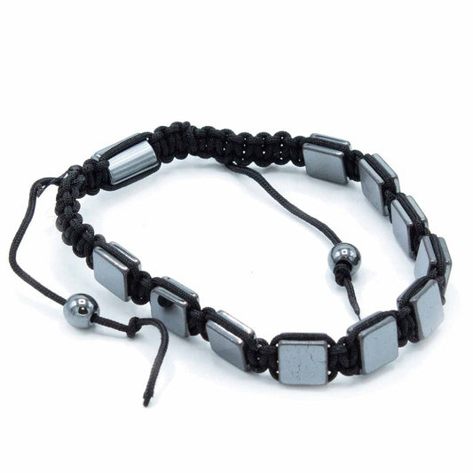 Unisex Magnetic Hematite Shamballa Bracelet - Flat Cubes product packaging on clean background from Quintessential Holistic Health Ltd