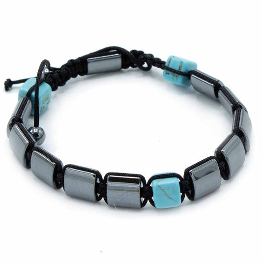 Unisex Magnetic Hematite Shamballa Bracelet - Turquoise Cuboids product packaging on clean background from Quintessential Holistic Health Ltd