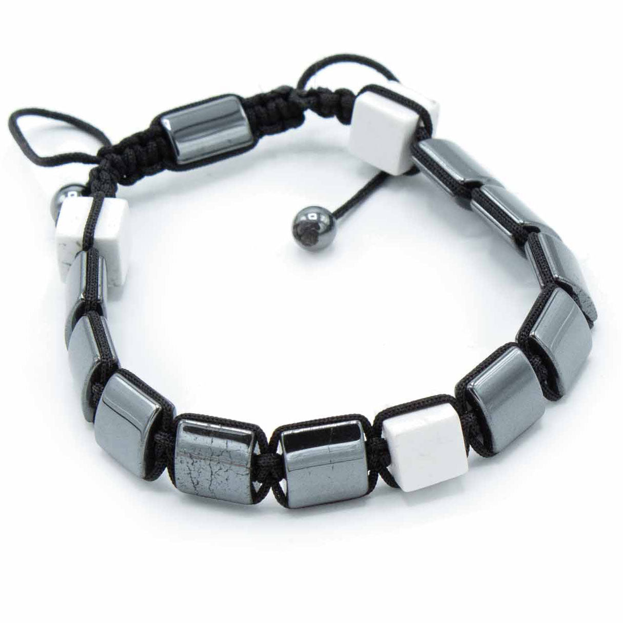 Unisex Magnetic Hematite Shamballa Bracelet - White Jasper Cuboids product packaging on clean background from Quintessential Holistic Health Ltd