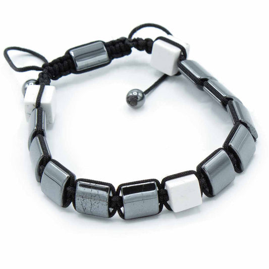Unisex Magnetic Hematite Shamballa Bracelet - White Jasper Cuboids product packaging on clean background from Quintessential Holistic Health Ltd