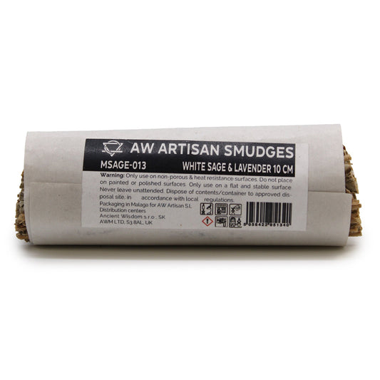 10cm Handcrafted Incense Smudge Stick - White Sage and Lavender product packaging on clean background from Quintessential Holistic Health Ltd