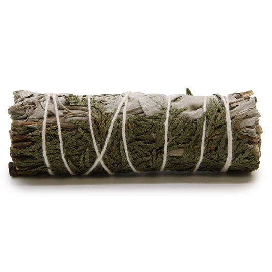 10cm Handcrafted Incense Smudge Stick - White Sage and Cedar product packaging on clean background from Quintessential Holistic Health Ltd