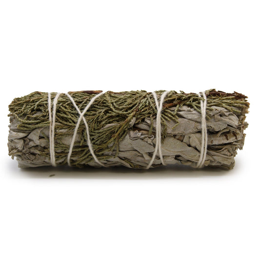 10cm Handcrafted Incense Smudge Stick - White Sage and Juniper product packaging on clean background from Quintessential Holistic Health Ltd