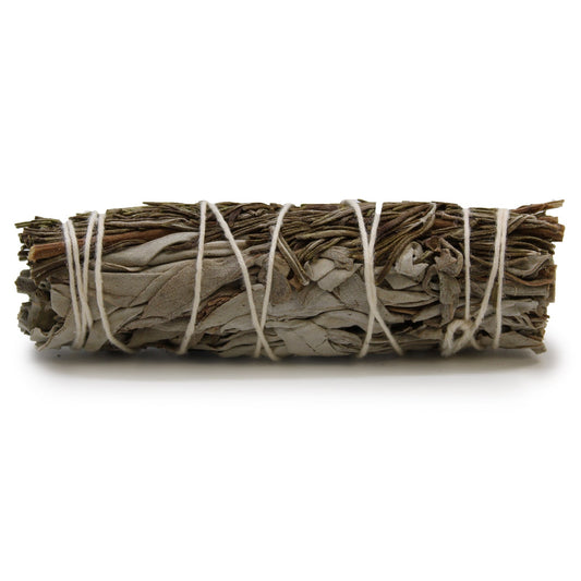 10cm Handcrafted Incense Smudge Stick - White Sage and Rosemary product packaging on clean background from Quintessential Holistic Health Ltd