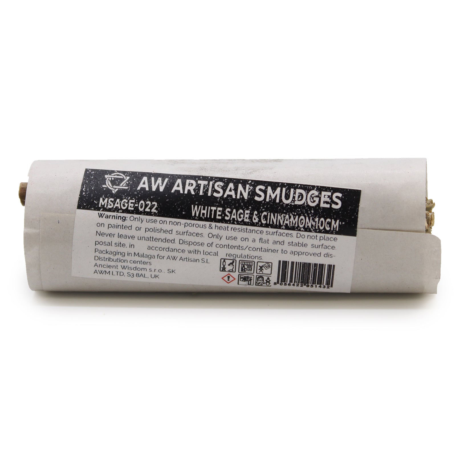 10cm Handcrafted Incense Smudge Stick - White Sage and Cinnamon product packaging on clean background from Quintessential Holistic Health Ltd