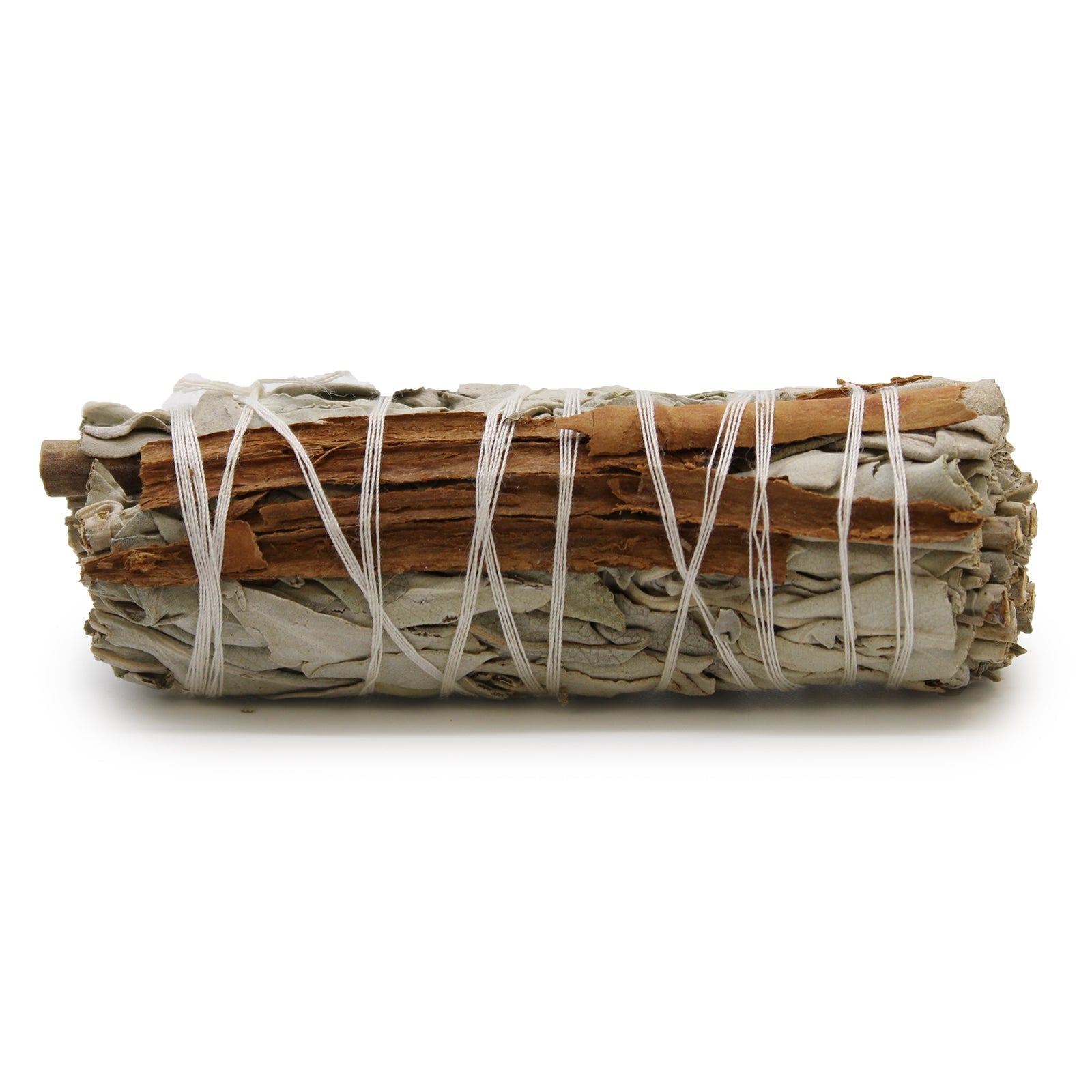 10cm Handcrafted Incense Smudge Stick - White Sage and Cinnamon product packaging on clean background from Quintessential Holistic Health Ltd