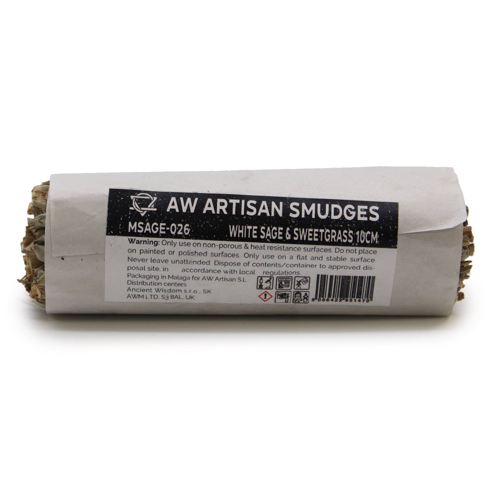 10cm Handcrafted Incense Smudge Stick - White Sage and Sweetgrass product packaging on clean background from Quintessential Holistic Health Ltd