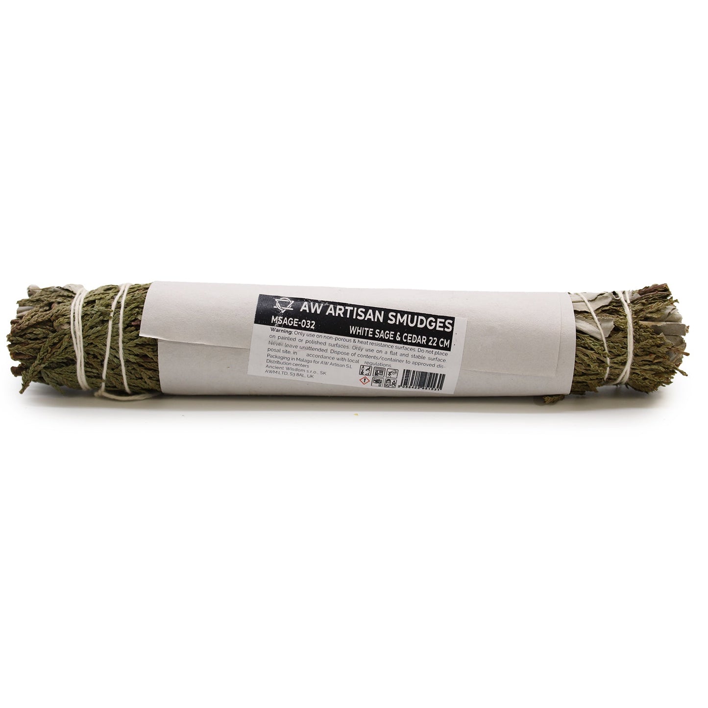 22.5cm Handcrafted Incense Smudge Stick - White Sage and Cedar product packaging on clean background from Quintessential Holistic Health Ltd