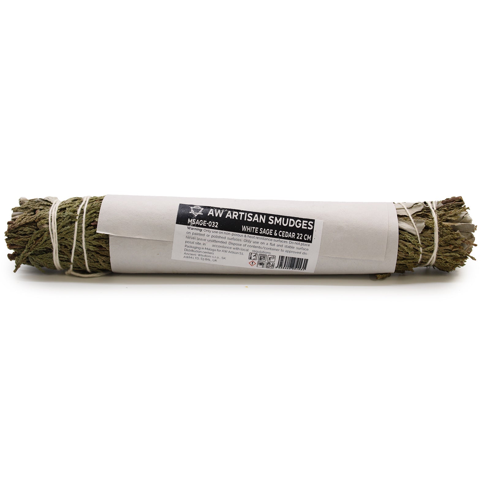 22.5cm Handcrafted Incense Smudge Stick - White Sage and Cedar product packaging on clean background from Quintessential Holistic Health Ltd