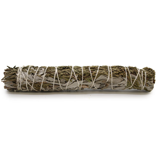 22.5cm Handcrafted Incense Smudge Stick - White Sage and Cedar product packaging on clean background from Quintessential Holistic Health Ltd