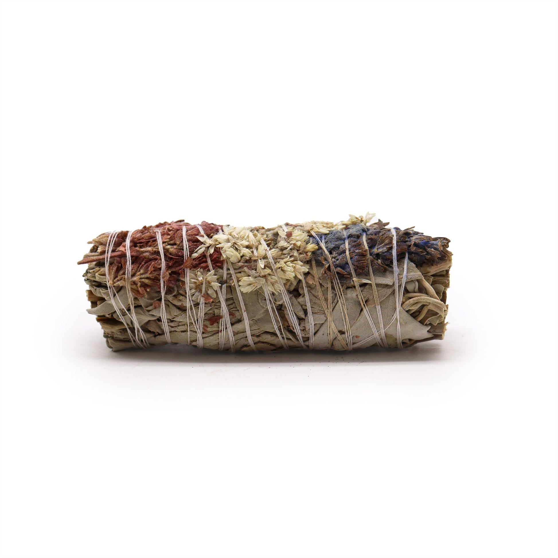 10cm Handcrafted Incense Smudge Stick - White Sage, Lavender and Mullein product packaging on clean background from Quintessential Holistic Health Ltd