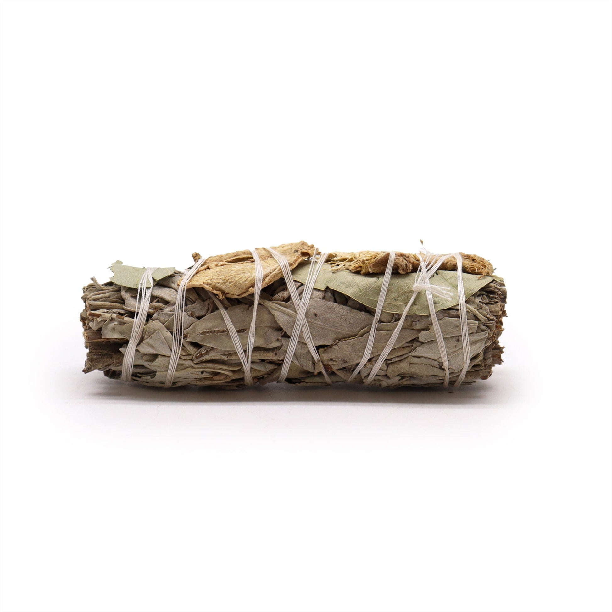 10cm Handcrafted Incense Smudge Stick - White Sage, Eucalyptus and Ginger product packaging on clean background from Quintessential Holistic Health Ltd