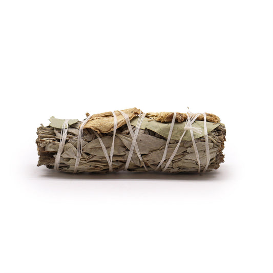 10cm Handcrafted Incense Smudge Stick - White Sage, Eucalyptus and Ginger product packaging on clean background from Quintessential Holistic Health Ltd