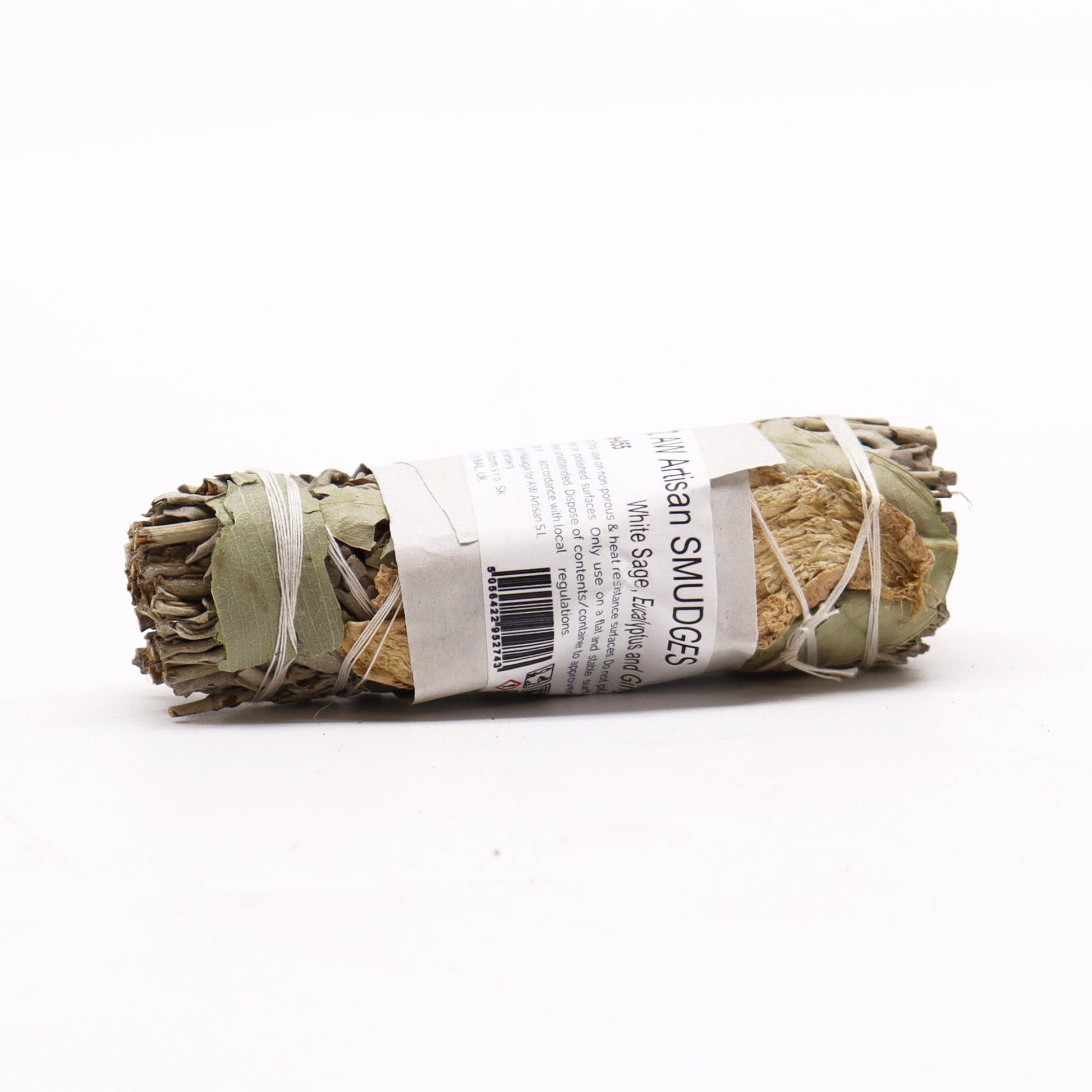 10cm Handcrafted Incense Smudge Stick - White Sage, Eucalyptus and Ginger product packaging on clean background from Quintessential Holistic Health Ltd