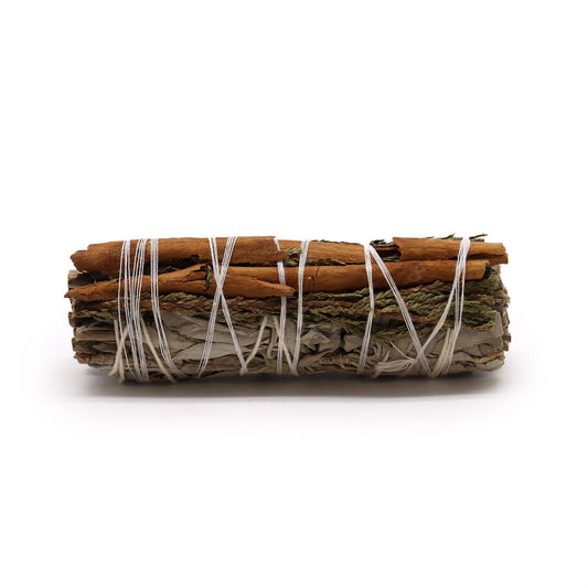 10cm Handcrafted Incense Smudge Stick - White Sage, Cedar and Cinnamon product packaging on clean background from Quintessential Holistic Health Ltd