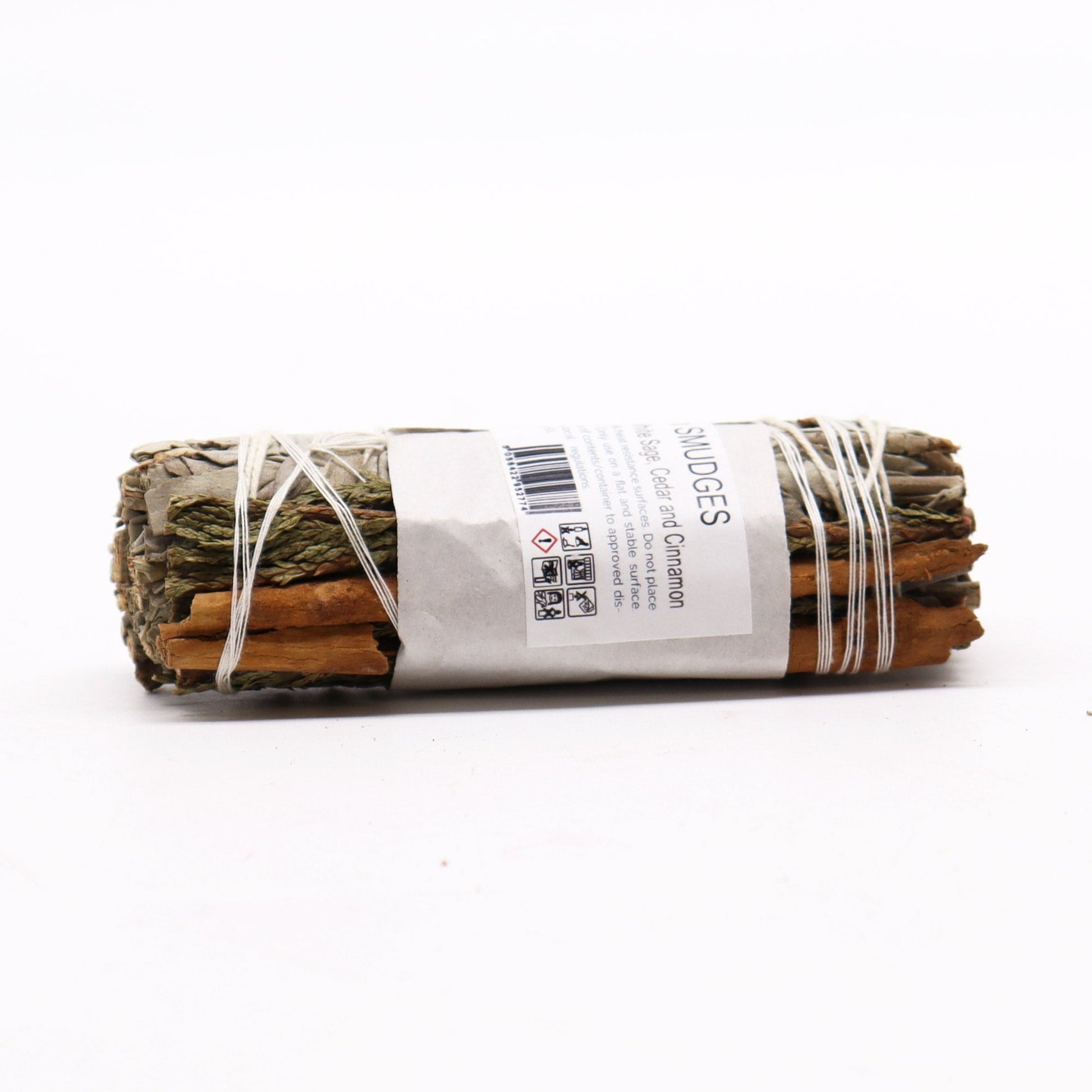 10cm Handcrafted Incense Smudge Stick - White Sage, Cedar and Cinnamon product packaging on clean background from Quintessential Holistic Health Ltd