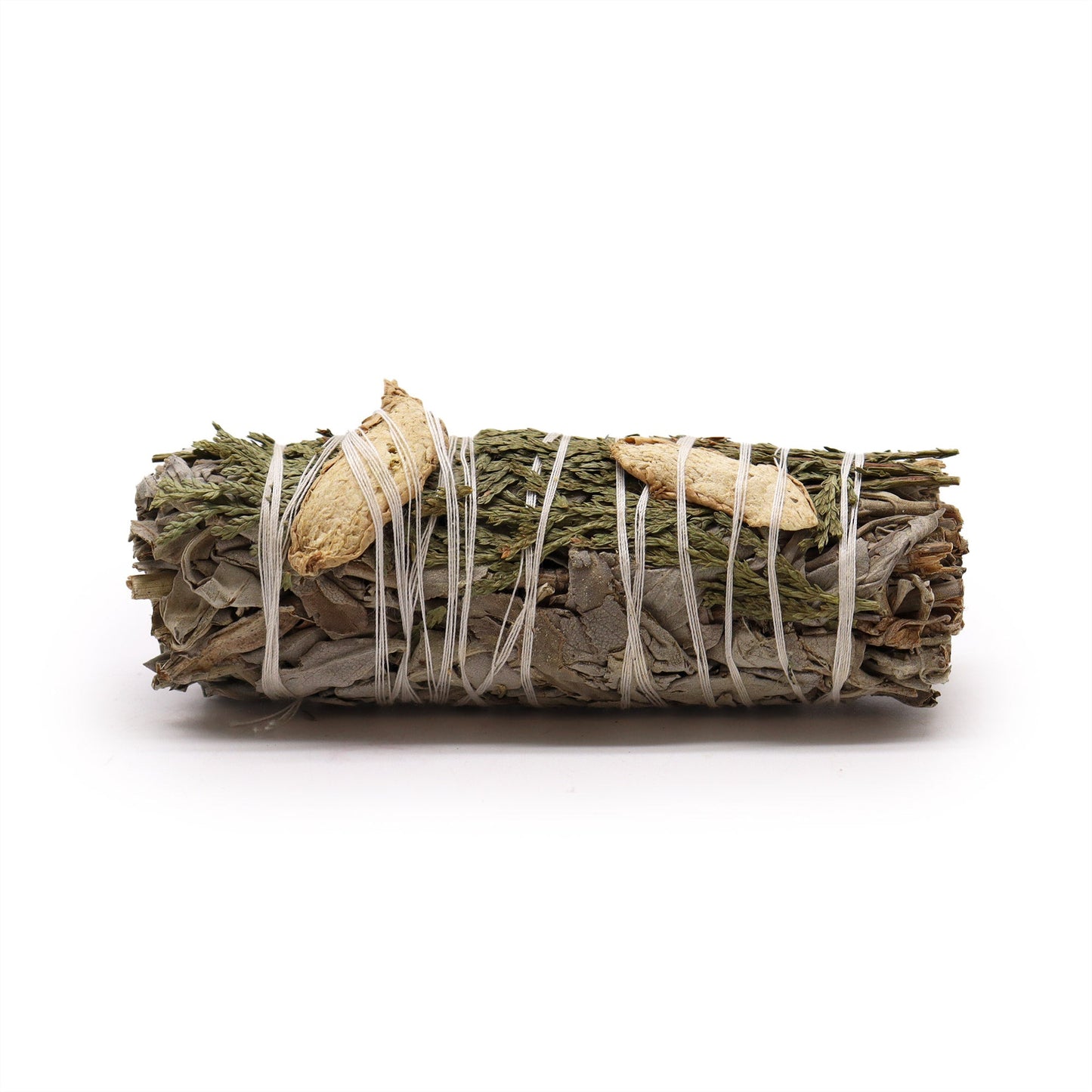 10cm Handcrafted Incense Smudge Stick - White Sage, Ginger and Cedar product packaging on clean background from Quintessential Holistic Health Ltd