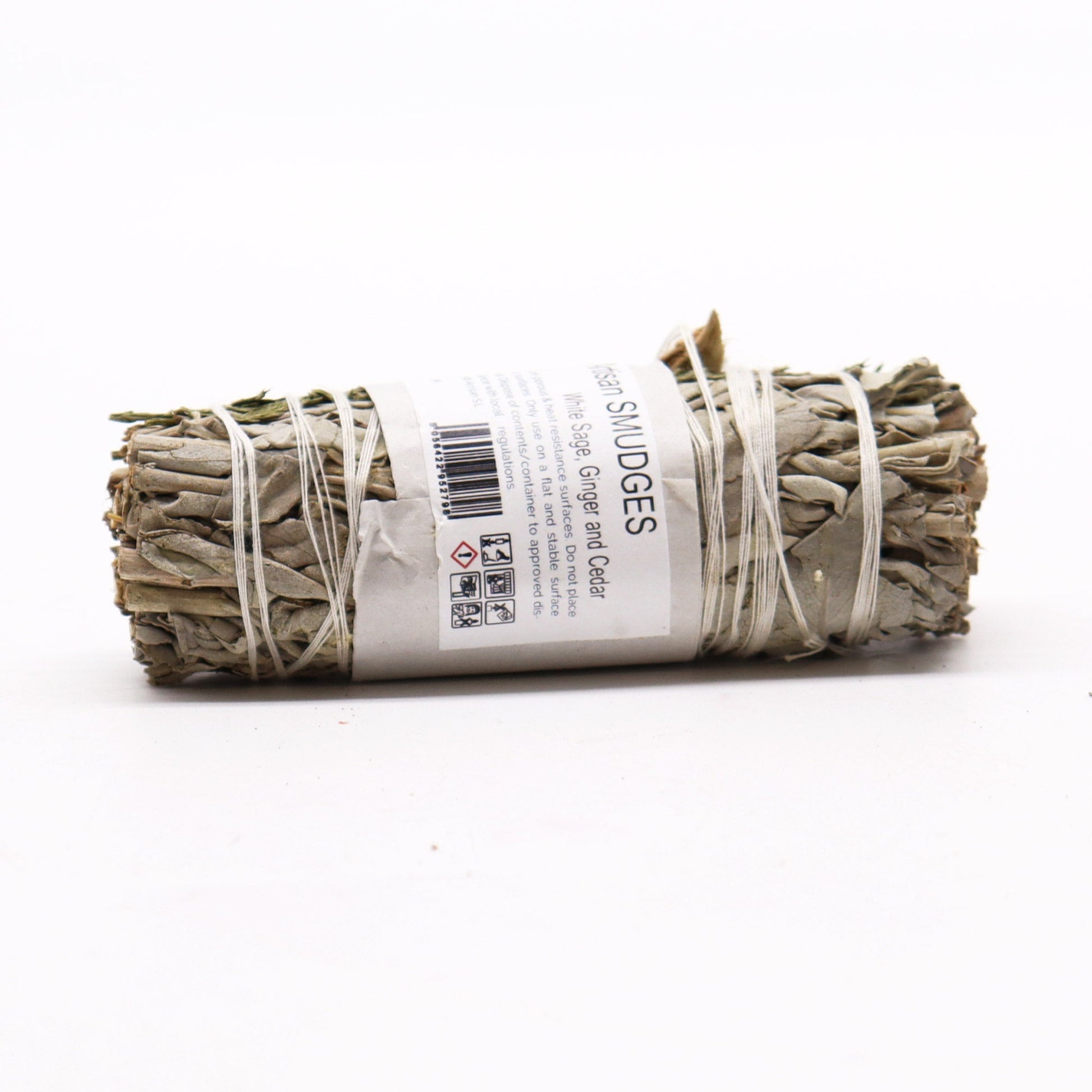 10cm Handcrafted Incense Smudge Stick - White Sage, Ginger and Cedar product packaging on clean background from Quintessential Holistic Health Ltd