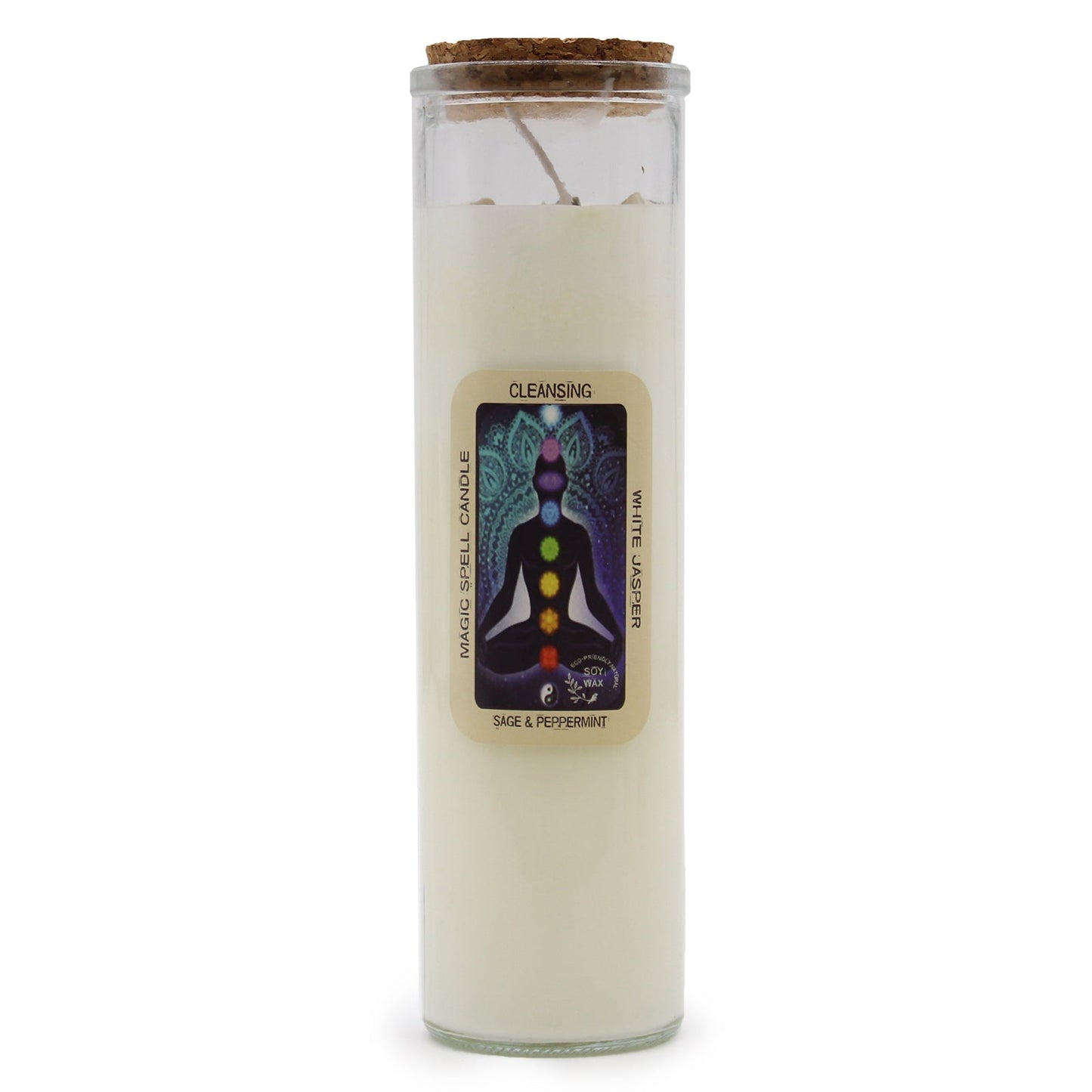 Magic Spell Gemstone Eco-Friendly Soy Wax Candle - Cleansing product packaging on clean background from Quintessential Holistic Health Ltd