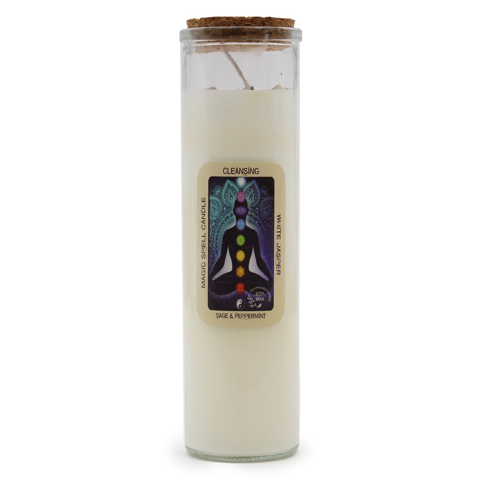 Magic Spell Gemstone Eco-Friendly Soy Wax Candle - Cleansing product packaging on clean background from Quintessential Holistic Health Ltd